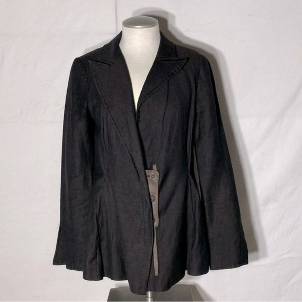 ANNETTE G?rtz Brown Wool Linen Blend Peplum Blazer